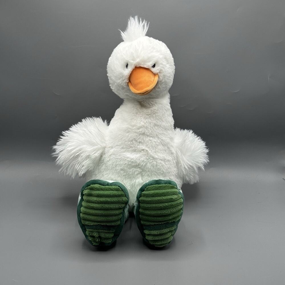 GiggleScape White Duck Plush With Green Boots 16"